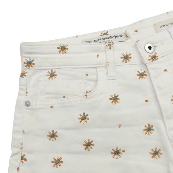 Pilcro by Anthropologie Jean Shorts Womens 27 White Cut-Off Stretch Embroidered - Picture 2 of 12